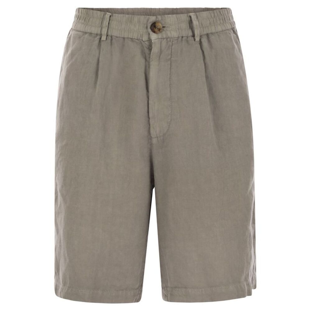 Brunello Cucinelli Men Bermuda Shorts In Light Délavé Linen Canvas
